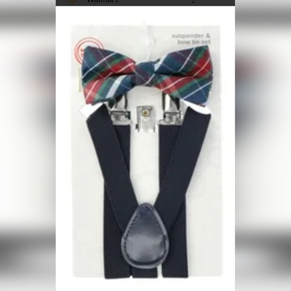 Tuxgear Plaid Bow Tie and Black Suspenders Set